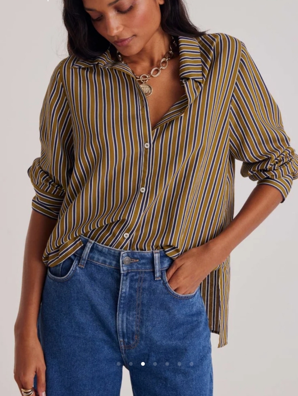 BALZAC PARIS LISERON SHIRT STRIPES LONG SLEEVE IN MARINE & OLIVE SIZE 34 EU